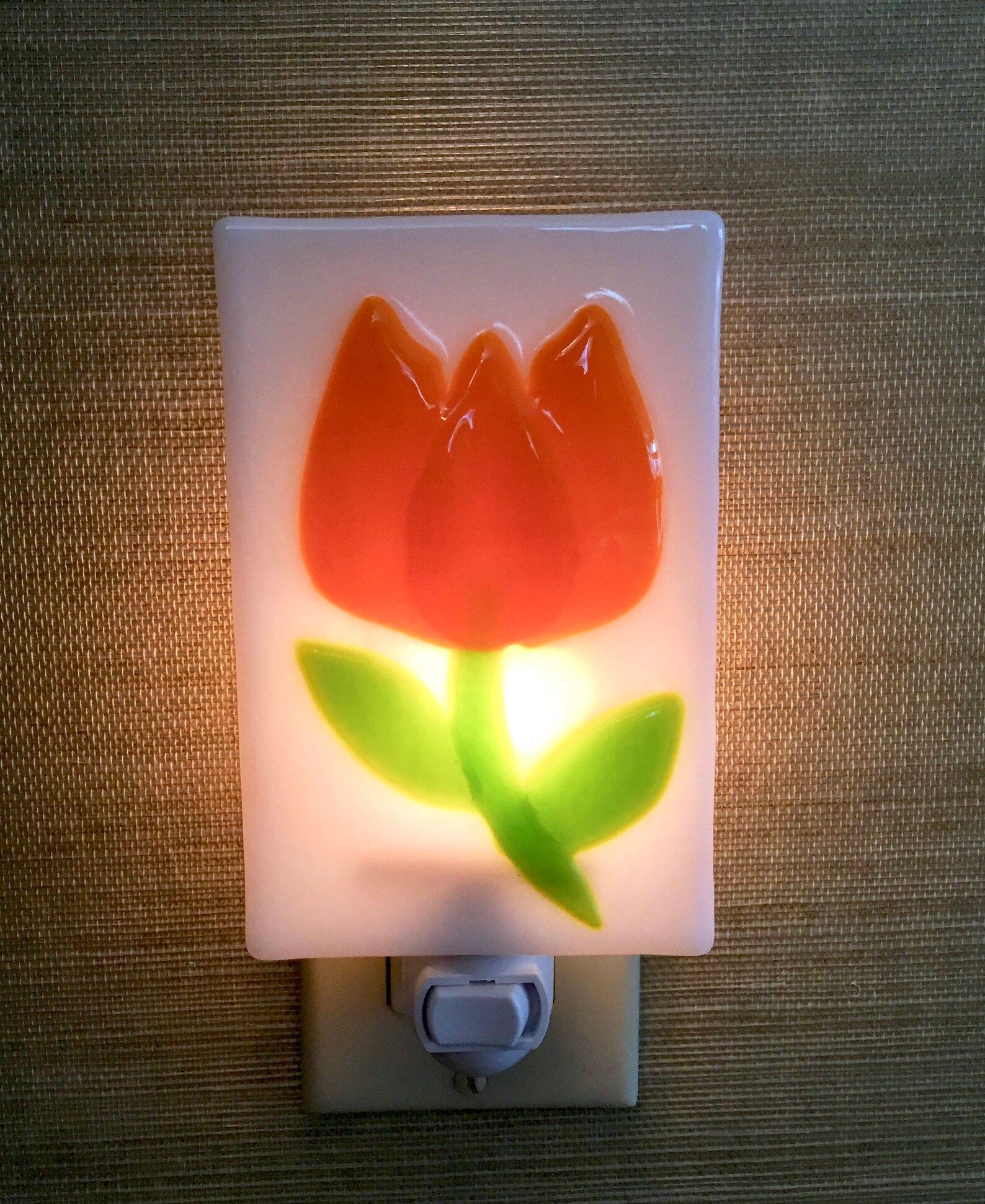 Orange Tulip Fused Glass Night Light Orange Flower Sun Room Etsy