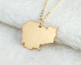 Gold Cambodia Necklace,Cambodia Charm Necklace,Custom Any Country Map Necklace,Specific Map Necklace,Worldwide Map Necklace