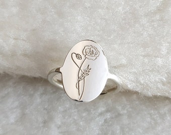 Custom Birth Flower Ring,Personalized Minimalist Ring,Birth Month Flower Ring,Floral Ring In Silver,Mothers day Jewelry,Christmas Present