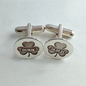 Shamrock Name and Date Cufflinks,Personalized Wedding Cufflinks,Good Luck Cufflinks,Shamrock Cufflinks,National symbol of Ireland Cufflinks