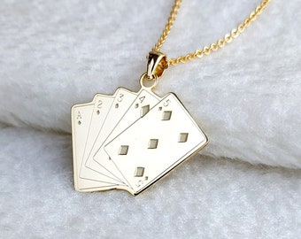Straight Flush Necklace,Poker Player's Necklace,Ace to Five of Diamonds Straight Flush Necklace,Custom Special Necklace,Playing Card Jewelry