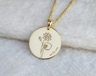 Personalized Minimalist Necklace,Floral Necklace,Birth Flower Necklace in Sterling Silver,Gold Mama Necklace,Birthday Gifts,Gift for Her