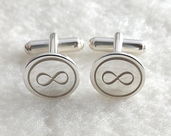 Personalized Infinity Cufflinks,Mathematician Cufflinks,Custom Infinity Symbol Cufflinks,Silver Men CuffLinks,Engraved Symbol CuffLinks