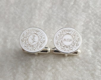 Boutons de manchette date initiales, Boutons de manchette logo mariage, Boutons de manchette initiales mariage personnalisés, Boutons de manchette mariage marié, Boutons de manchette logo personnalisés