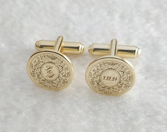 Boutons de manchette date initiales de mariage, boutons de manchette logo mariage, boutons de manchette logo personnalisés, boutons de manchette mariage personnalisés, cadeau de mariage pour le marié, cadeau pour lui