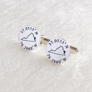 Silver States Cufflinks,Personalized Latitude Longitude Cufflinks,Personalized Coordinates Cufflinks,Any State or Country Cufflinks