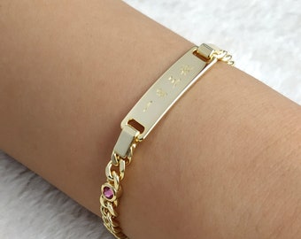 14K Gold Filled Baby ID Bracelet Curb Azabache 5.5" • Customize Jewelry • Pulsera para Bebes • Baby Girls Newborn Boys Protection Jewelry
