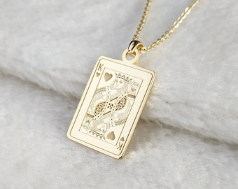 King of Hearts Necklace,Jack of Hearts Necklace,Playing Cards Neklace,Queen of Hearts Nekclace,Men's Jewelry,Custom Gift for Him,Dad Gift