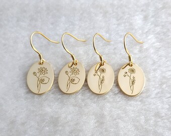 Personalized Minimalist Earrings,Birth Flower Earrings,Custom Flower Earrings,Floral Earrings,Gold Mama Earrings,Birthday Gifts,Gift for Her