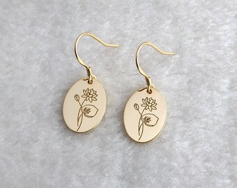 Custom Flower Earrings,Personalized Minimalist Earrings,Birth Flower Earrings,Floral Earrings,Gold Mama Earrings,Birthday Gifts,Gift for Her
