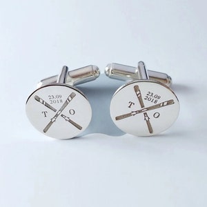 Crossed Skis Cufflinks,Skis cuffllinks,Snow-Skis Cufflinks,Date and Initials Cufflinks,Skis Wedding Cufflinks,Groom Wedding Cufflinks
