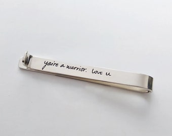 Handwriting Tie Clip,Signature Tie Clip,Memorial Signature Tie Bar Clip,Handwritten Hidden Message Tie Clip,Custom Father's Day Gift