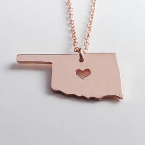 OK State Necklace,Oklahoma State Charm Necklace,State Shaped Necklace,Personalized State Necklace Rose Gold State Necklace With A Heart