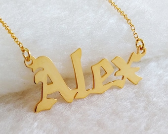 Old English Name Necklace,Gold Name Necklace,Personalized Old English Necklace,Carrie Name Necklace,Sex and City Name Jewelry,ChristmasGift