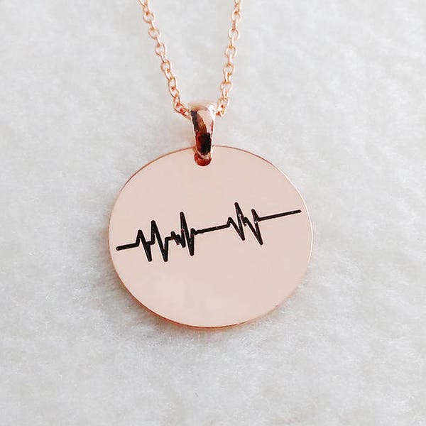 ECG Necklace,Personalized Heartbeat Necklace,Beating Heart Pulse Necklace,Heartlines Necklace Gold,Heart Beat Stethoscope Charm Necklace
