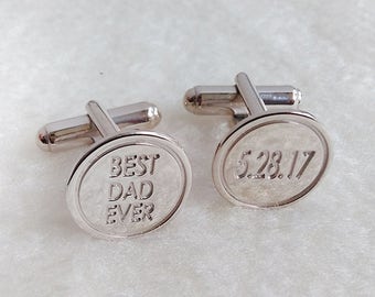 Best Dad Ever Cufflinks,Wedding Cufflinks,Groom Wedding Cufflinks,Date and Initials Cufflinks,Engraved CuffLinks,Father's day Gift