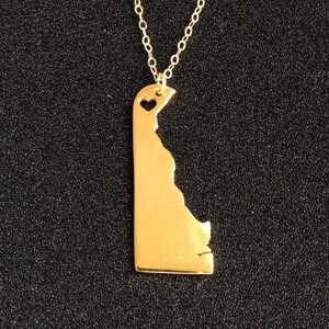 Delaware State Charm Necklace,DE State Necklace,State Shaped Necklace, Delaware State Necklace,Sterling Silver Necklace With A Heart