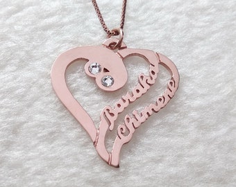Birthstone Heart Necklace,Heart Name Necklace,Personalized Birthstone Name Necklace,Custom Birthstone Heart Name Necklace,Mother's Day Gift