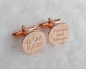 Forever and Always Cufflinks,Personalized Wedding Cufflinks,Date and Initials Cufflink,Groom Wedding Cufflinks,Elegant Monogrammed Cufflinks