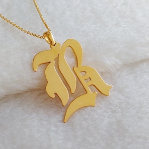 Personalized Old English Necklace,Single Letter Necklace,One Letter Necklace,Personalized Carmen Electra Style Initial Pendant Necklace