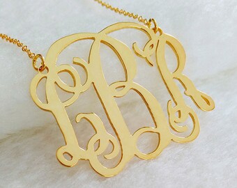 Gold Monogram Necklace,Celebrity 3 initials Monogram Necklace,Personalized Initial Necklace,Custom Initial Nameplate Necklace,Christmas Gift