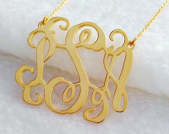 Gold Monogram Necklace,Gold Monogram Initial Necklace,Personalized Celebrity 3 initials Monogram Necklace,Nameplate Necklace,Christmas Gift