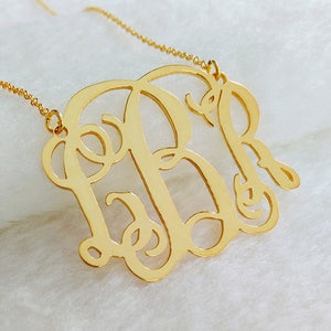 Gold Monogram Necklace,Celebrity 3 initials Monogram Necklace,Personalized Initial Necklace,Custom Initial Nameplate Necklace,Christmas Gift