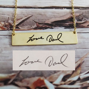 Handwritting Bar Necklace,Signature Necklace,Gold Horizontal Bar Necklace,Engraved Bar Necklace,Customized Bar Necklace,Idea Gift