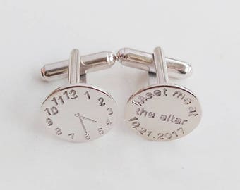 Time Clock Cufflinks,Meet me at the altar Date,Meet Me at the Altar Cufflinks,Personalized Wedding Cufflinks,Groom Cufflinks,Gift for Him