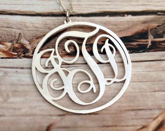 3 Anfangsmonogramm Halskette Sterling Silber Monogramm Halskette 1,5 "Kreis personalisierte Halskette Weihnachtsgeschenk benutzerdefinierte Halskette -% 100Handmade