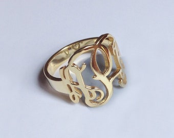 Monogrammring, massiver 925er Sterlingsilberring, Cut Out 3 Initialring, Geburtstagsgeschenk, Monogrammring Schmuck