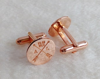 Groom Wedding Cufflinks,Arrows Date and Initials Cufflinks,Crossed Arrows Wedding Cufflinks,Engraved CuffLinks,Elegant Monogrammed Cufflinks