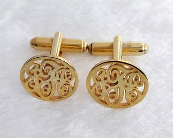 Gold Men CuffLinks,Monogram Initials Cufflinks,Personalized Circle Cufflinks,Engraved Monogram CuffLinks,Elegant Monogrammed Cufflinks