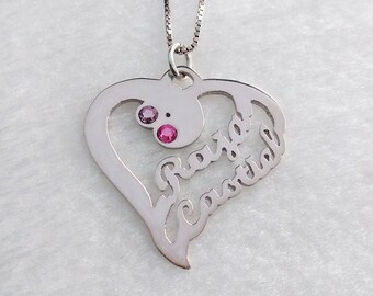 Heart Name Necklace,Personalized Birthstone Name Necklace,Birthstone Heart Necklace,Custom Birthstone Heart Name Necklace,Mother's Day Gift