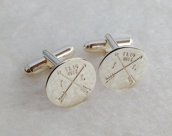 Arrows Date and Initials Cufflinks,Crossed Arrows Wedding Cufflinks,Groom Wedding Cufflinks,Engraved CuffLinks,Elegant Monogrammed Cufflinks