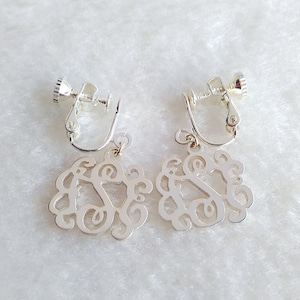 Personalize Clip Earring,Clip on Earrings,Sterling Silver Monogram Earrings,Personalize Earings,Any initial Monogram Earings 0.6&quot;inch