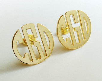 Personalize Circle Monogram Earrings,Gold Monogram Earrings,Gold Monogram Earrings,Any initial Monogram Earings 0.6"inch %100 Handmade