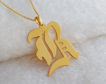 Single Letter Necklace,Personalized Old English Necklace,Gold One Letter Necklace,Personalized Carmen Electra Style Initial Pendant Necklace