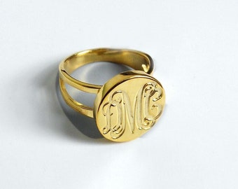 3 bagues monogramme initiales personnalisées bague monogramme en argent bague plaque signalétique bague monogramme gravée nom personnalisé bijoux meilleur cadeau