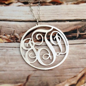 Serling Silve Monogram Necklace,3 Initial Circle Necklace,1.75 inch Personalized Necklace,Custom Jewelry Best Gift-%100 Handmade