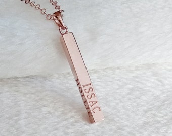 Name Bar Necklace Rose Gold,Engraved Bar Name Necklace,Silver Long Bar Necklace,Vertical Bar Necklace,Custom Latitude Longitude Jewelry