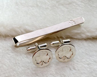 Kleeblatt Krawattenklammer und Manschettenknöpfe,Hochzeit Manschettenknöpfe und Krawattenklammer Set,Hochzeit Manschettenknöpfe und Krawattenklammer,Hochzeitsgeschenk für den Bräutigam,Vatertag