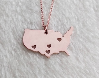 USA Travel Necklace,US Map Necklace,Friends Necklace,Homesick Sterling Silver Charm,Silver American Necklace,USA Shaped Necklace