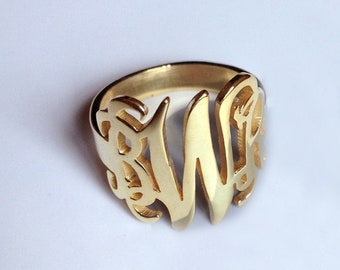 Gold Monogram Ring,3 Initial Monogram Ring,Personalized Name Ring,Engraved Monogrammed Ring,Custom Name Jewelry