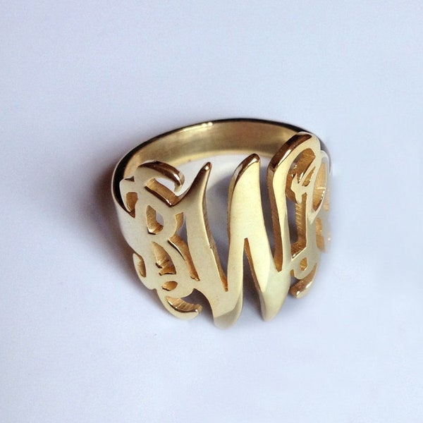 Gold Monogram Ring,3 Initial Monogram Ring,Personalized Name Ring,Engraved Monogrammed Ring,Custom Name Jewelry