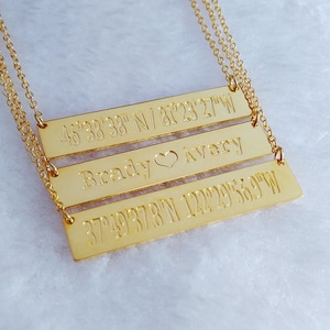 Gold Coordinates Necklace,Name Bar Necklace,Latitude Longitude Necklace,Best Friend Necklace,Engraved Bar Necklace Gold,Custom Jewelry