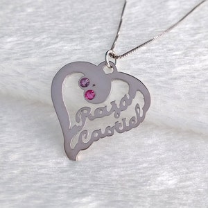 Birthstone Heart Necklace,Heart Name Necklace,Personalized Birthstone Name Necklace,Custom Birthstone Heart Name Necklace,Mother&#39;s Day Gift
