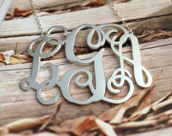 1.25" Personalized Monogram Necklace,Silver Monogram Necklace,3 Initial Monogram Necklace,Nameplate Necklace,Wedding Jewelry, Best Gift