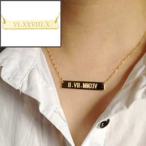 Due Necklace,Coordinate Necklace,WEDDING DATE Necklace,Roman Numeral Necklace,Horizontal Bar Necklace,Engraved Bar Necklace,Love Necklace