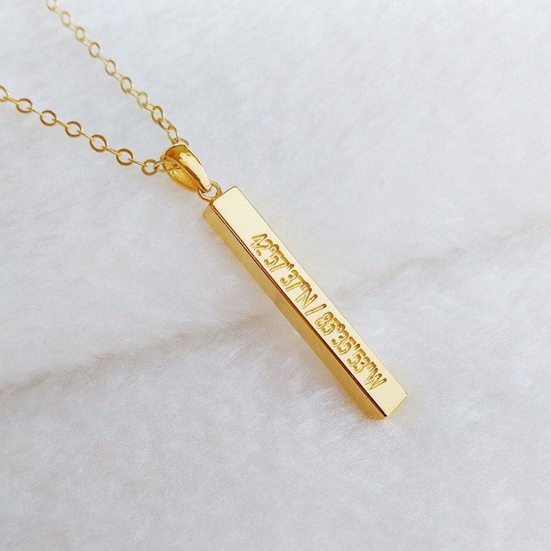 Gold Bar Necklace,Coordinate Bar Necklace,Engraved Bar Necklace, Custom Listing For Molly Double Side Engraving